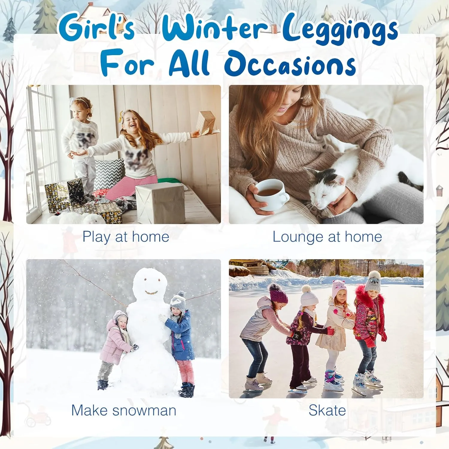 Chuarry Girls Winter Leggings Fleece Lined Warm Basic Pants Thick for Kid Toddler