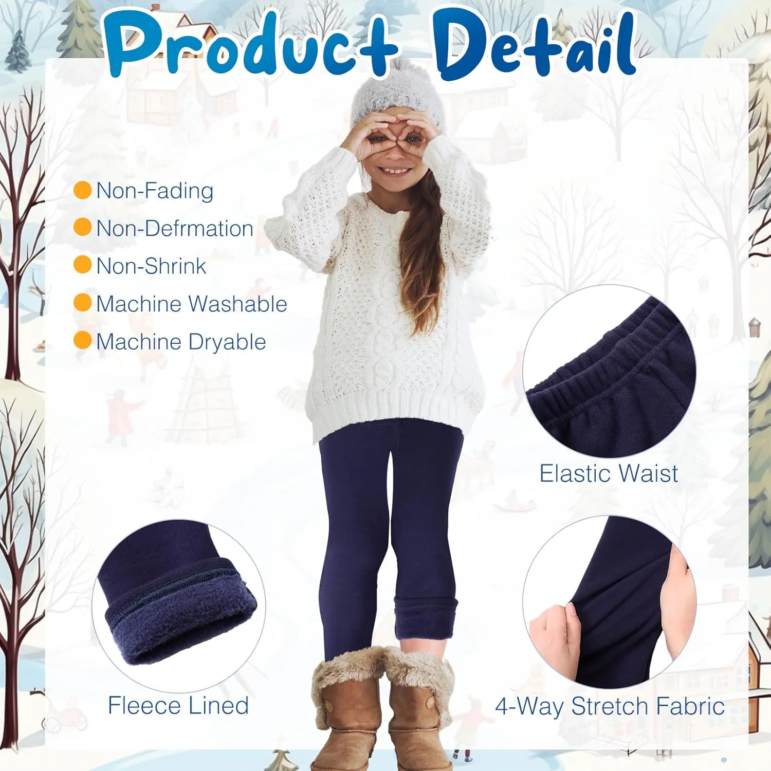 Chuarry Girls Winter Leggings Fleece Lined Warm Basic Pants Thick for Kid Toddler