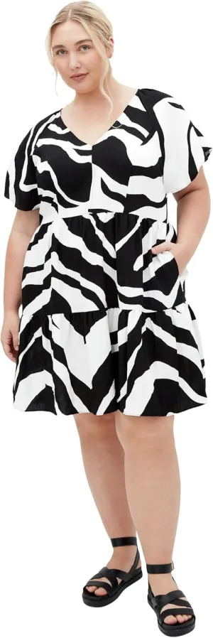 City Chic Women's Plus Size Frill Mini Print