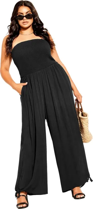 City Chic Women's Plus Size Jumpsuit-Smocked, Black, 20