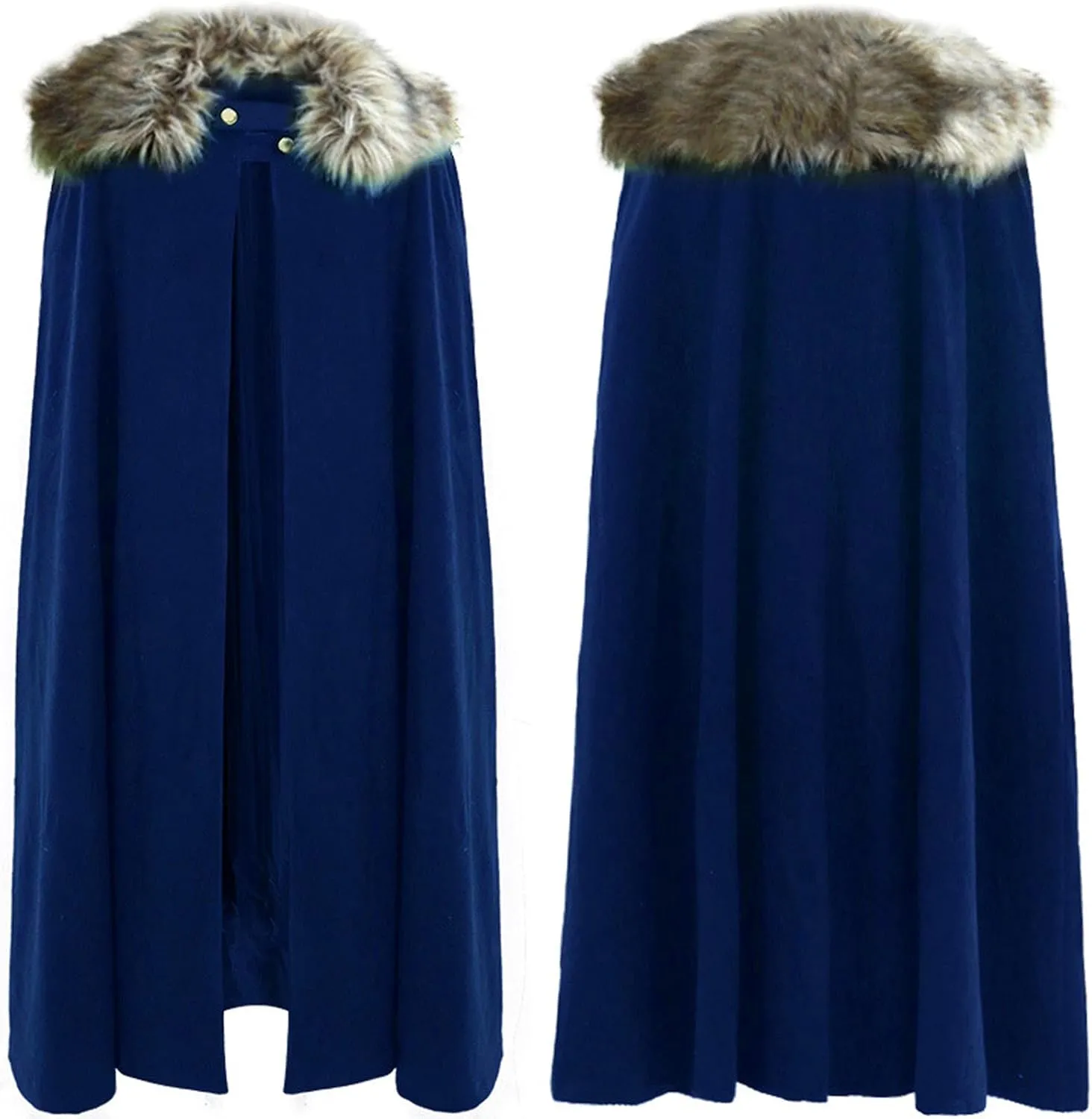 Cloak Coat for Women Men Winter Warm Gothic Wool Faux Fur Collar Long Cape Cloak Medieval Cape Halloween Costume