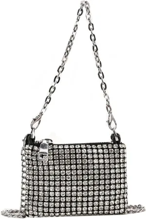 Clutch Purses for Women Trend Mini Rhinestone Square Bag Double Chain Shoulder Bag for Parties and Events