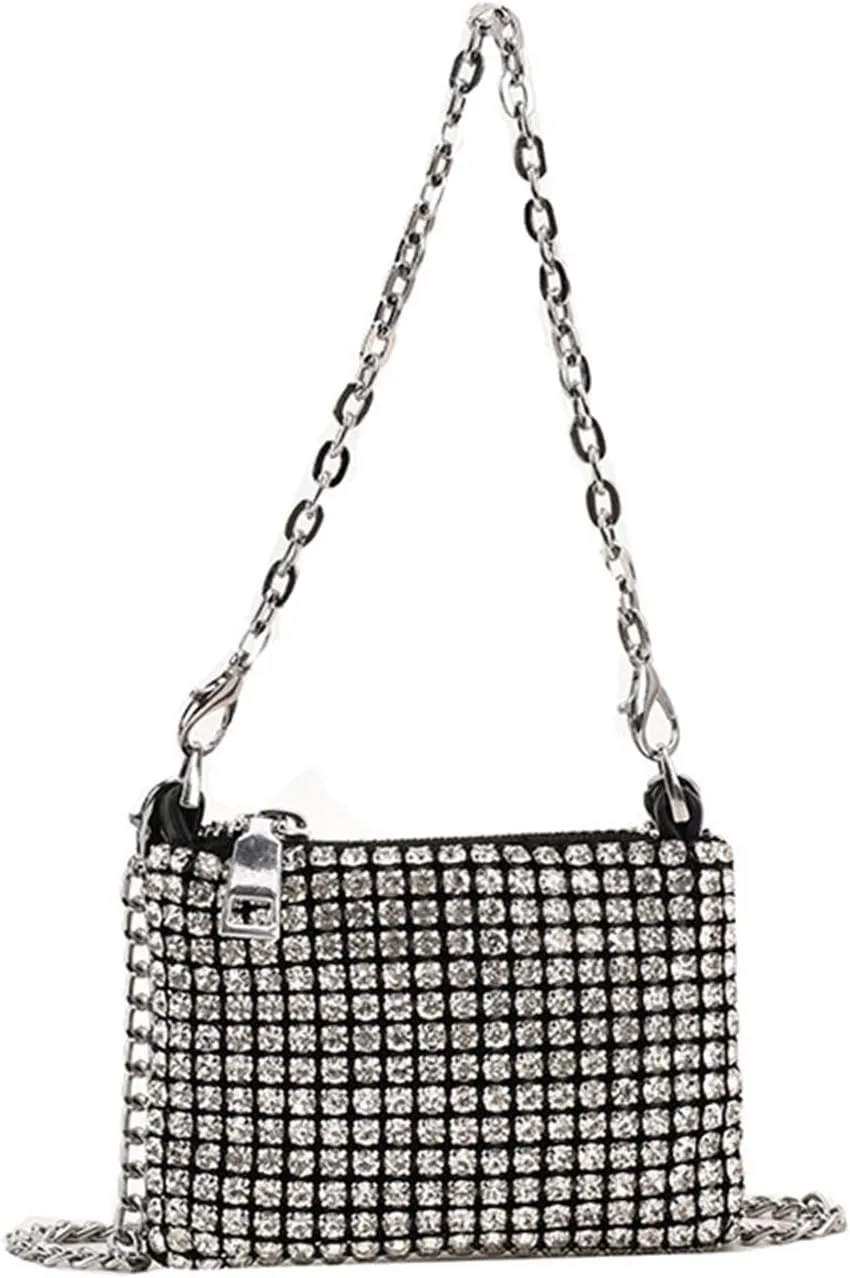 Clutch Purses for Women Trend Mini Rhinestone Square Bag Double Chain Shoulder Bag for Parties and Events