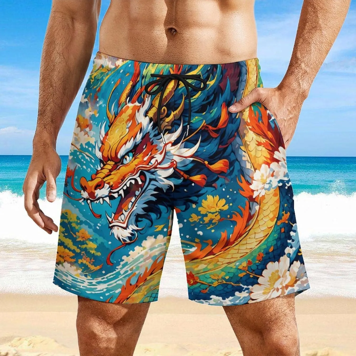 Colorful-eagle Mens Swimming Trunks Board Shorts Beach Shorts with Pockets Bathing Suits