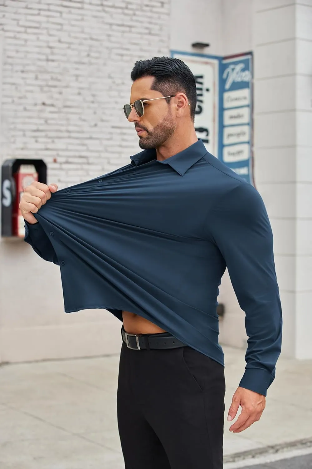 COOFANDY Mens Dress Shirts Long Sleeve 4-Way Stretch Wrinkle Free Shirts Button Down Business Formal Shirts
