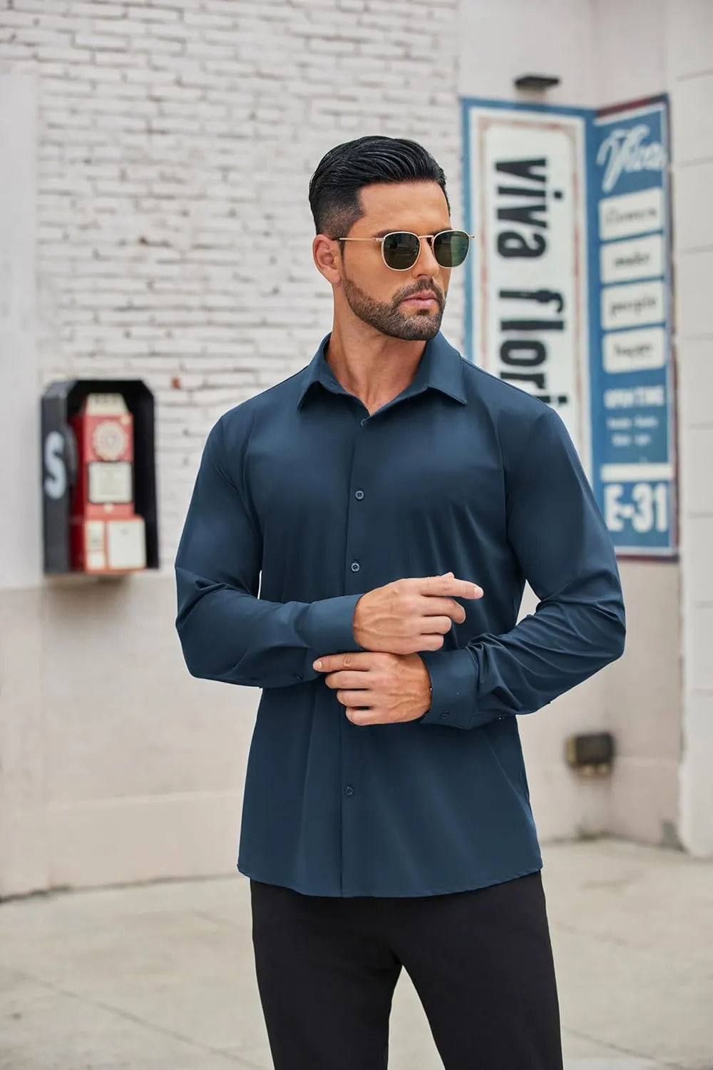 COOFANDY Mens Dress Shirts Long Sleeve 4-Way Stretch Wrinkle Free Shirts Button Down Business Formal Shirts