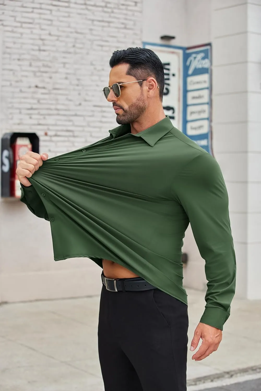 COOFANDY Mens Dress Shirts Long Sleeve 4-Way Stretch Wrinkle Free Shirts Button Down Business Formal Shirts