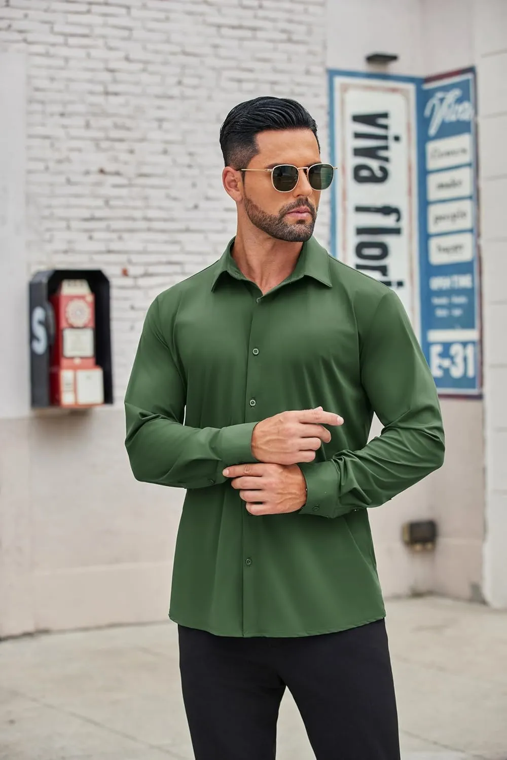 COOFANDY Mens Dress Shirts Long Sleeve 4-Way Stretch Wrinkle Free Shirts Button Down Business Formal Shirts