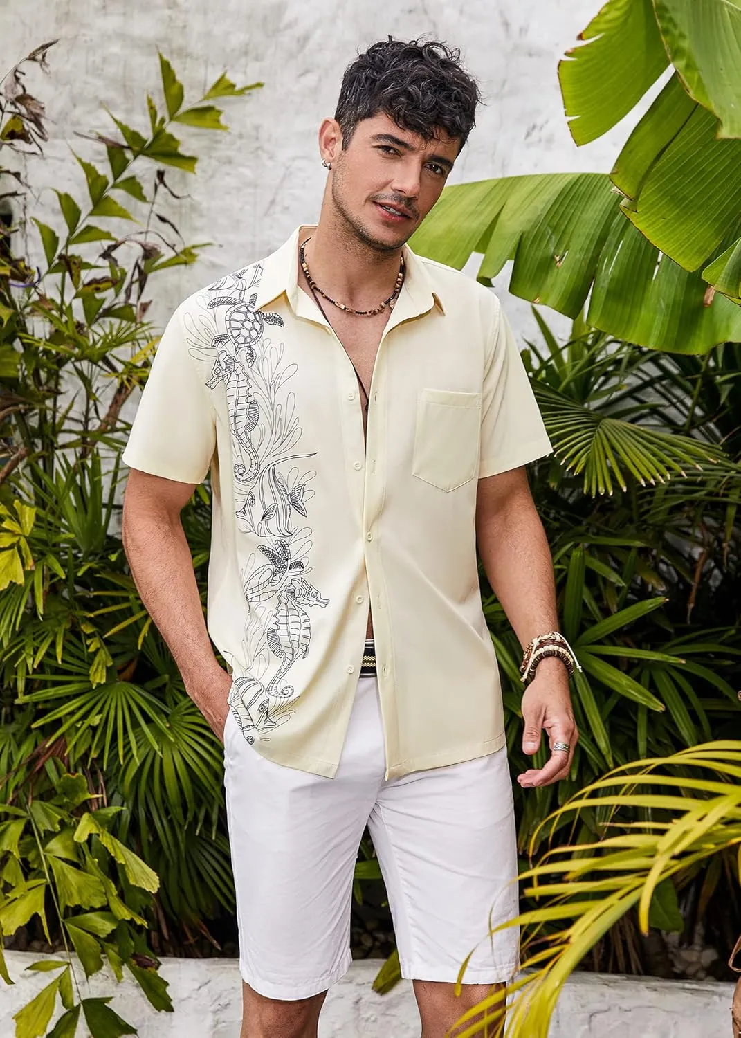COOFANDY Mens Hawaiian Tropical Shirts Short Sleeve Button Down Summer Beach Shirt with Pocket