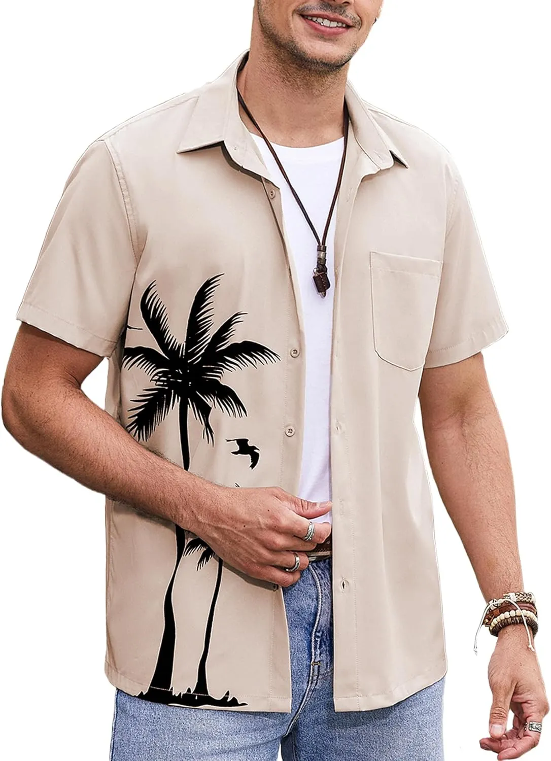 COOFANDY Mens Hawaiian Tropical Shirts Short Sleeve Button Down Summer Beach Shirt with Pocket