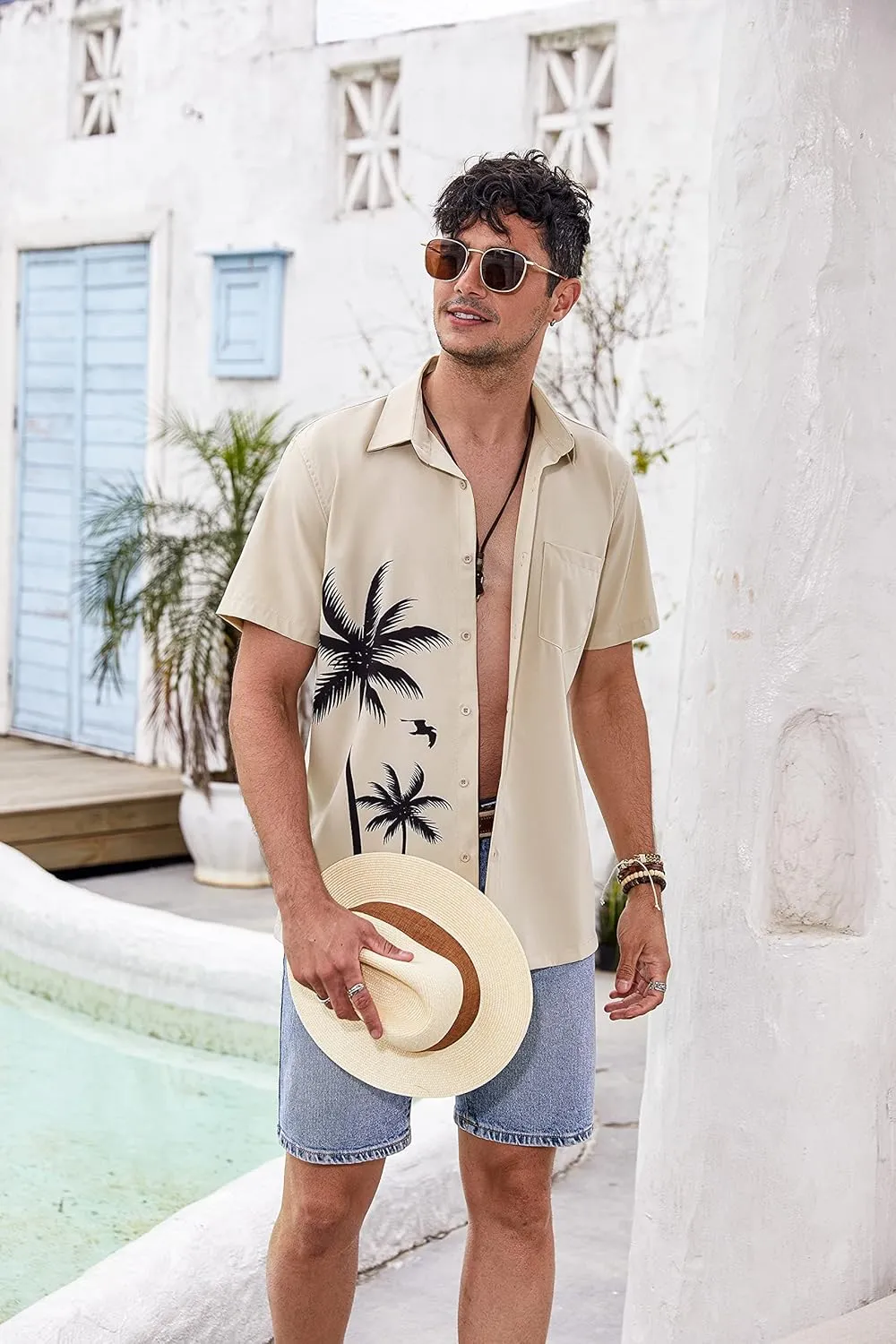 COOFANDY Mens Hawaiian Tropical Shirts Short Sleeve Button Down Summer Beach Shirt with Pocket