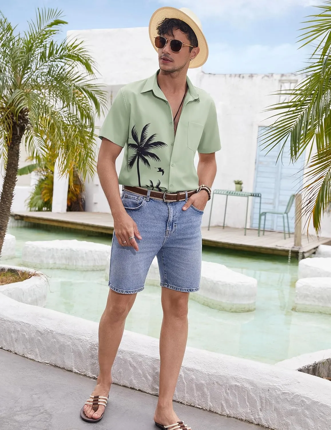 COOFANDY Mens Hawaiian Tropical Shirts Short Sleeve Button Down Summer Beach Shirt with Pocket