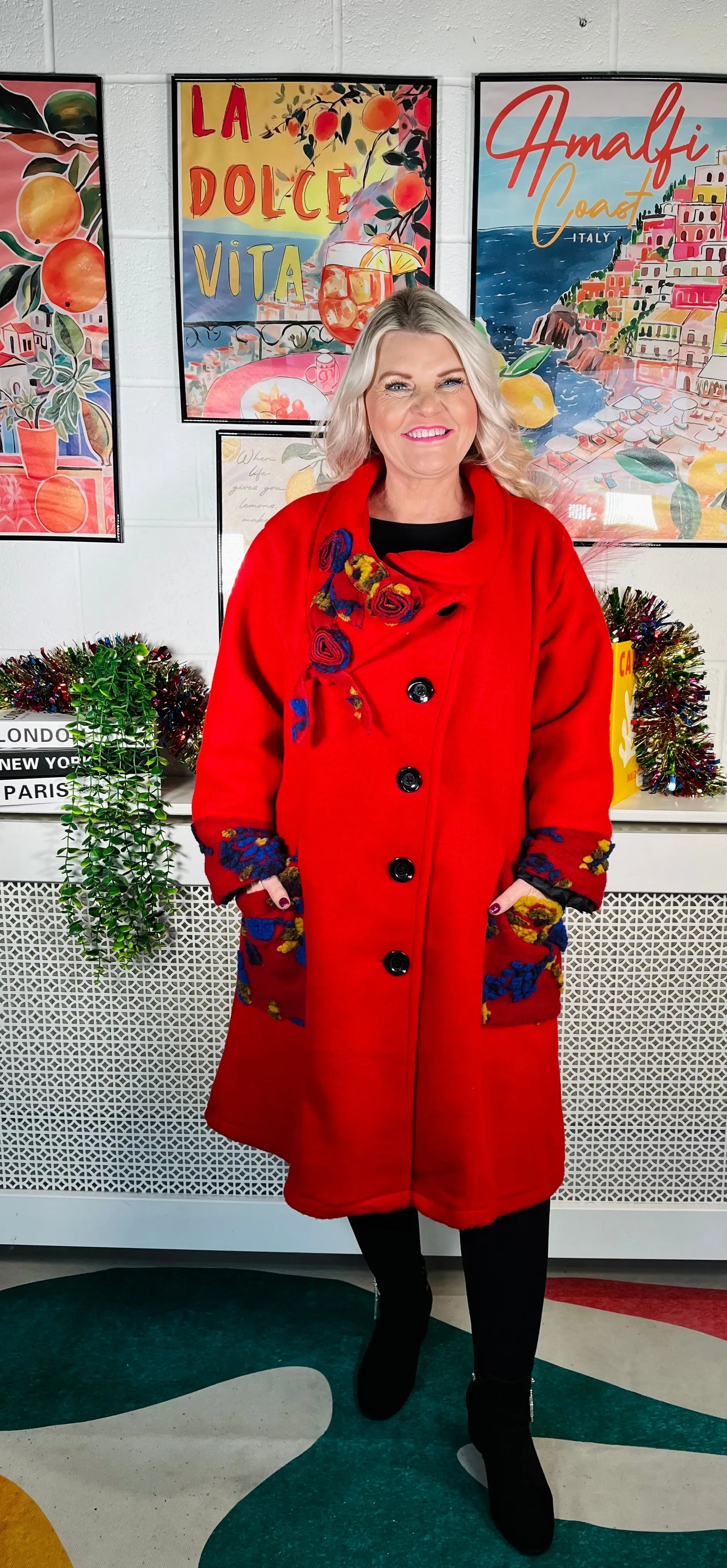 Crimson Rose Button Coat - Red