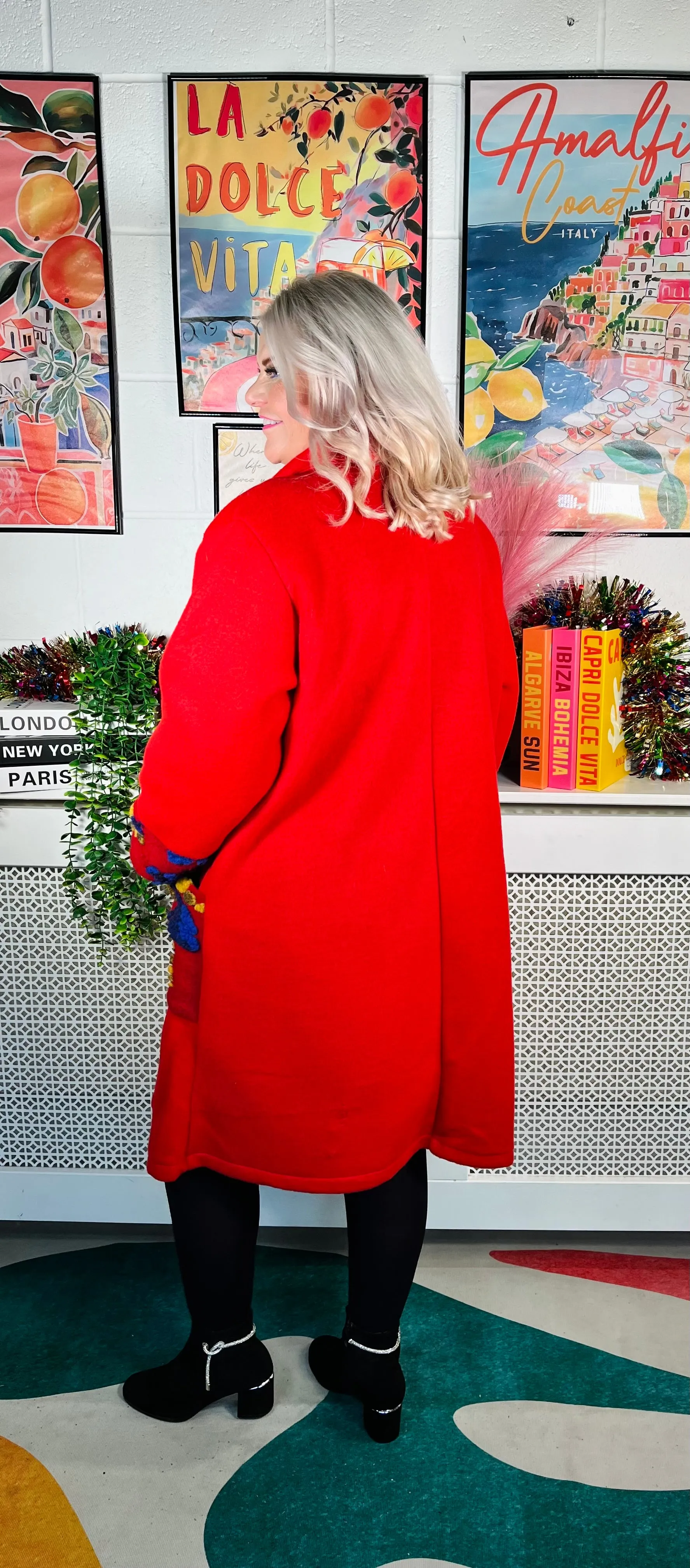 Crimson Rose Button Coat - Red
