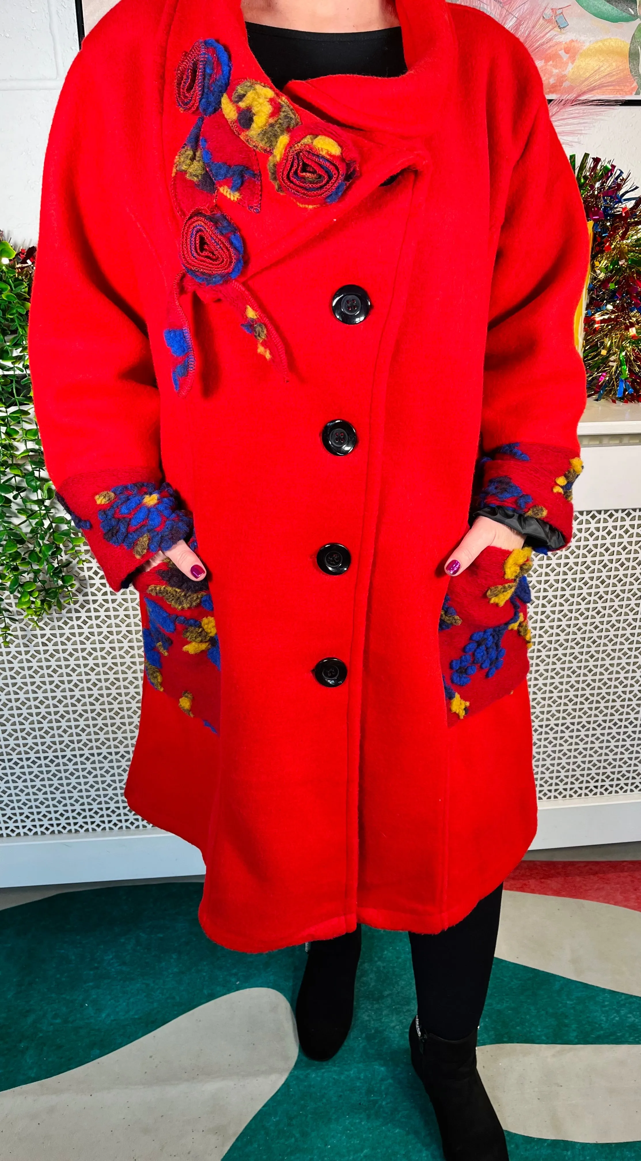 Crimson Rose Button Coat - Red