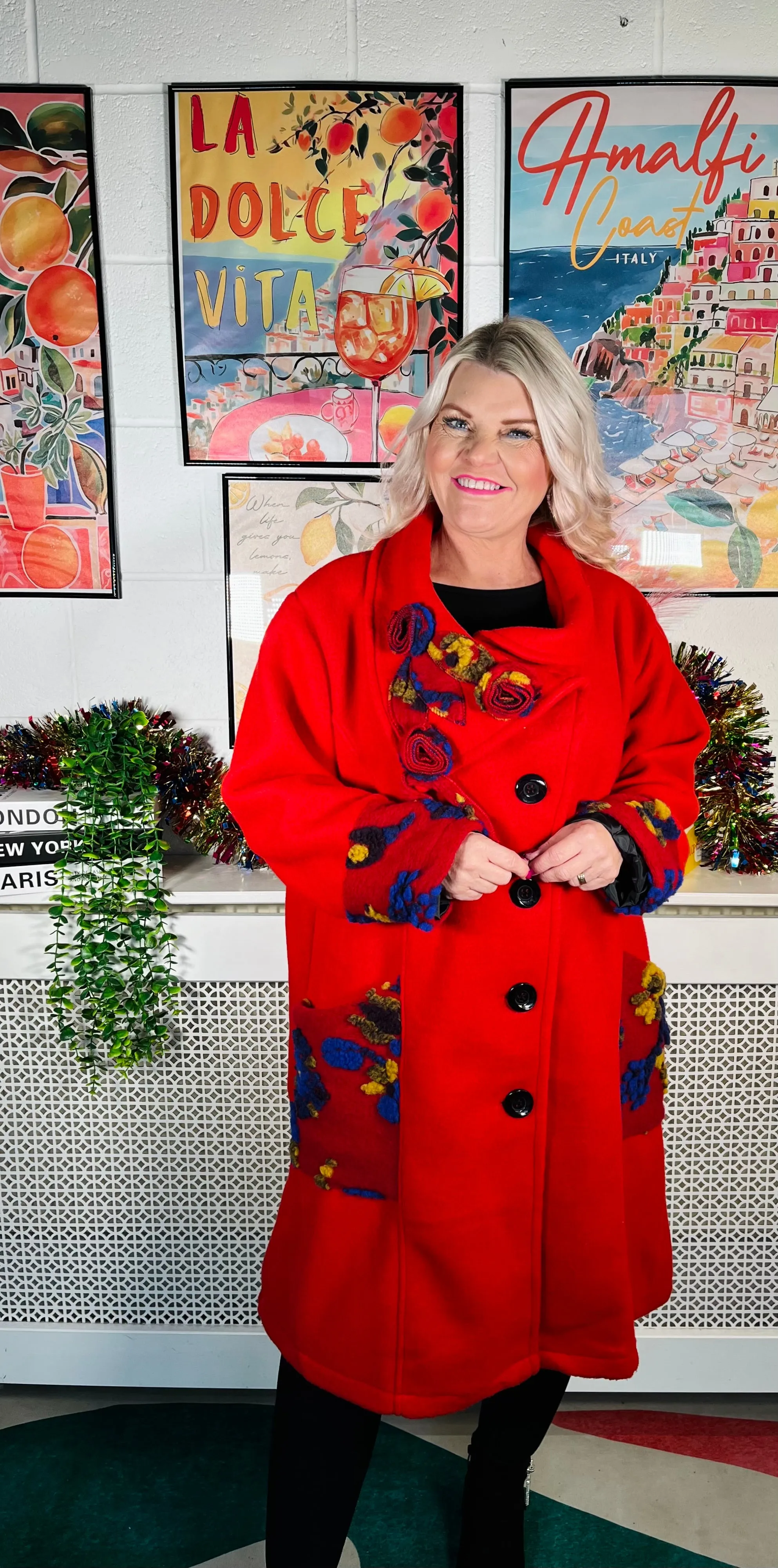Crimson Rose Button Coat - Red