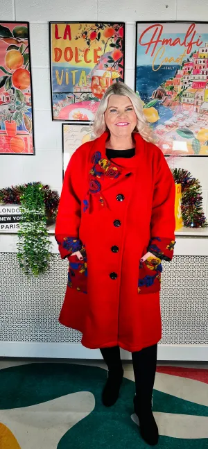 Crimson Rose Button Coat - Red