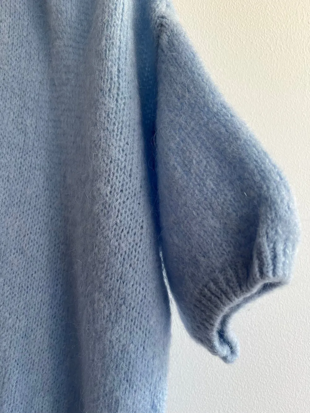 Cropped Sleeve Mohair Cardigan Powder Blue