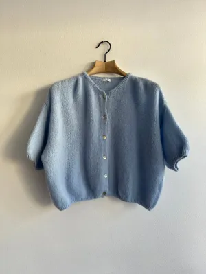 Cropped Sleeve Mohair Cardigan Powder Blue
