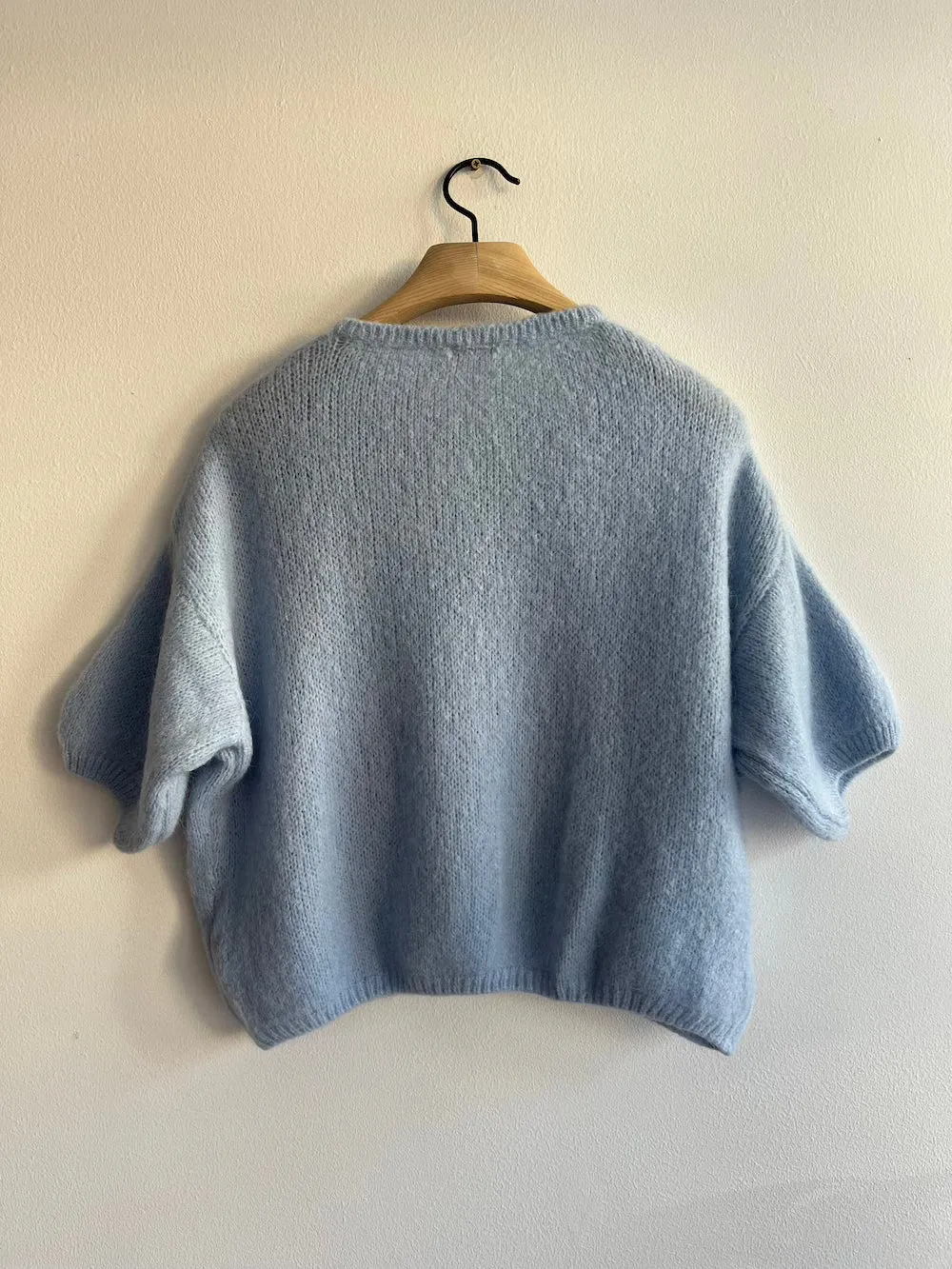 Cropped Sleeve Mohair Cardigan Powder Blue