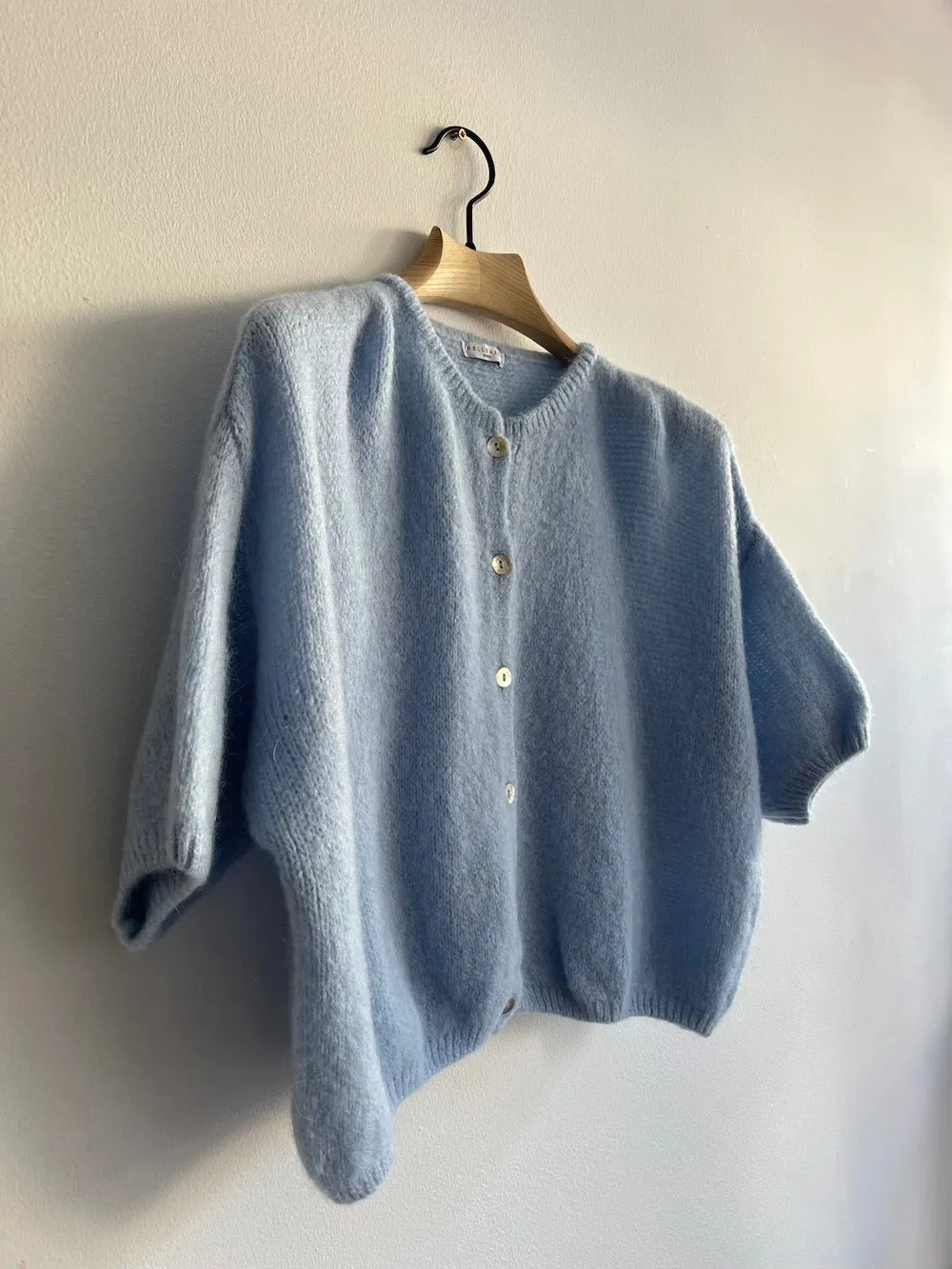 Cropped Sleeve Mohair Cardigan Powder Blue