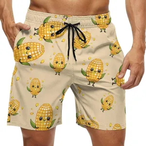 Cute Corn Men's Swim Trunks Quick Dry Board Shorts Breathable Summer Beach Shorts Bathing Suits