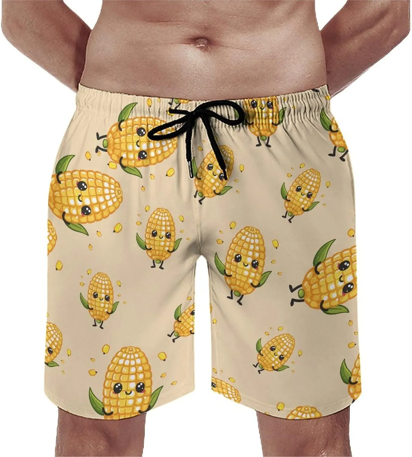 Cute Corn Men's Swim Trunks Quick Dry Board Shorts Breathable Summer Beach Shorts Bathing Suits