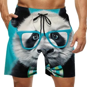 Cute Panda in Glasses Men's Swim Trunks Quick Dry Bathing Suit Swimming Board Shorts Beach Swimwear