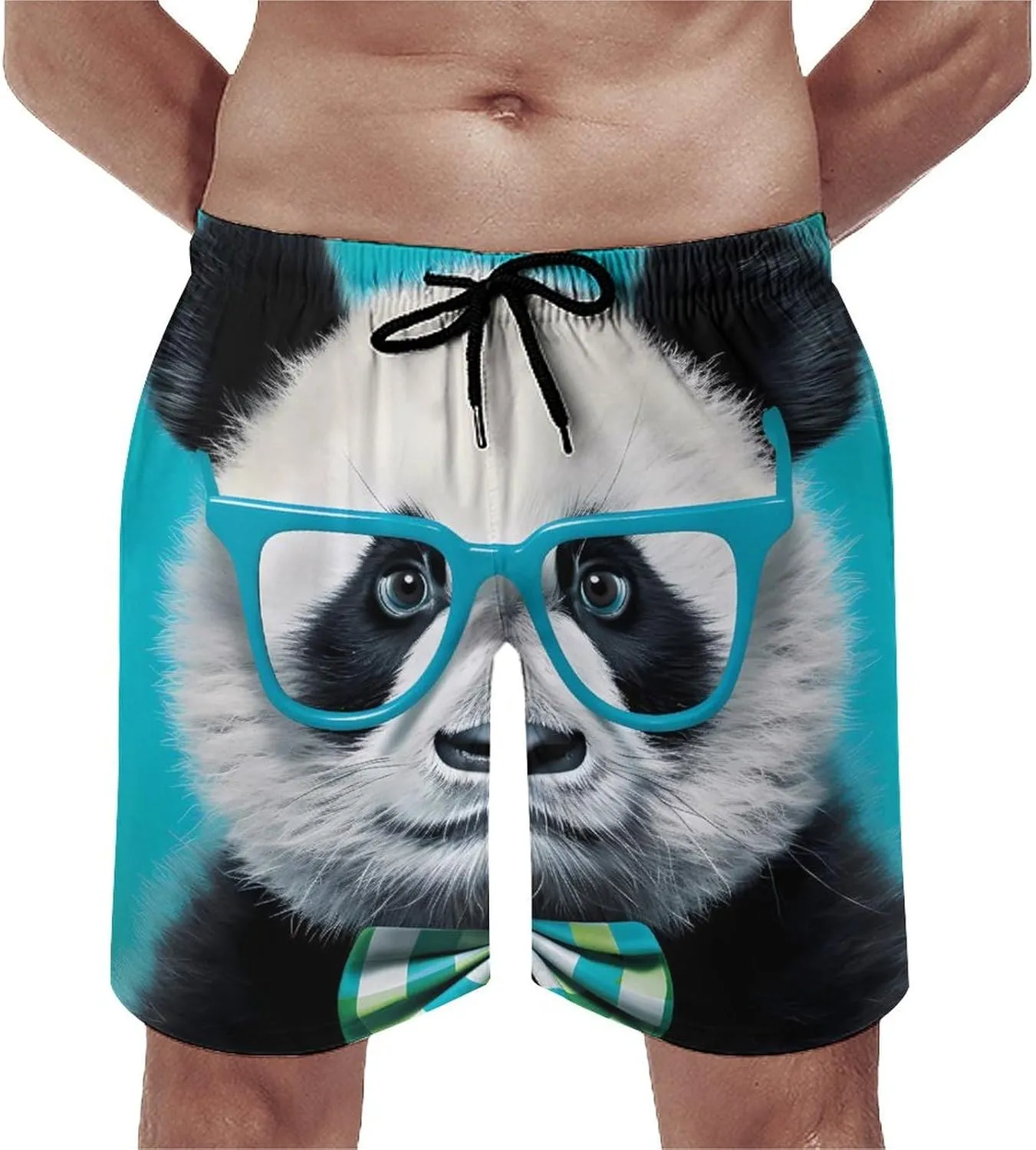 Cute Panda in Glasses Men's Swim Trunks Quick Dry Bathing Suit Swimming Board Shorts Beach Swimwear