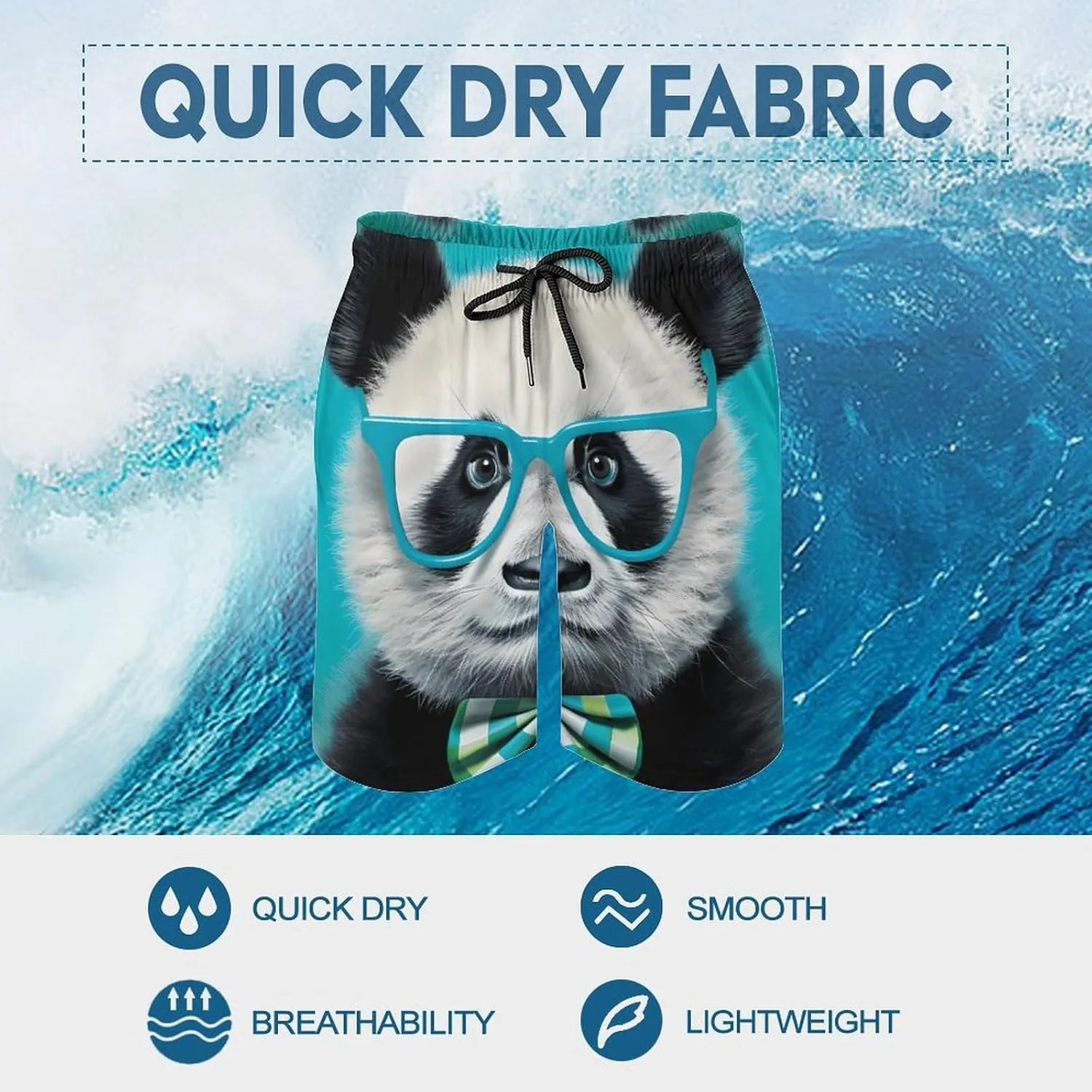 Cute Panda in Glasses Men's Swim Trunks Quick Dry Bathing Suit Swimming Board Shorts Beach Swimwear