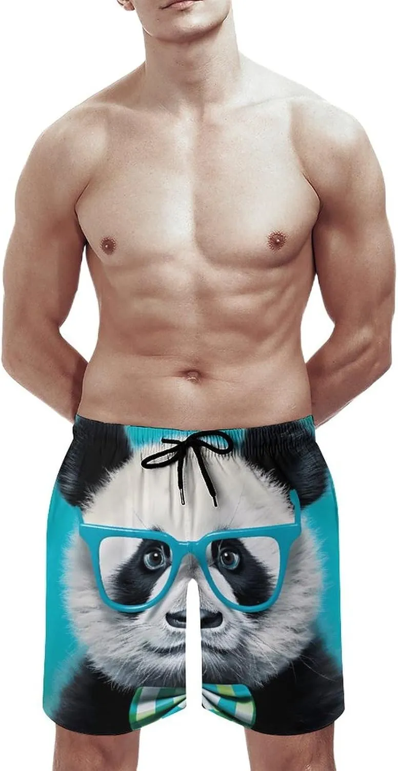 Cute Panda in Glasses Men's Swim Trunks Quick Dry Bathing Suit Swimming Board Shorts Beach Swimwear
