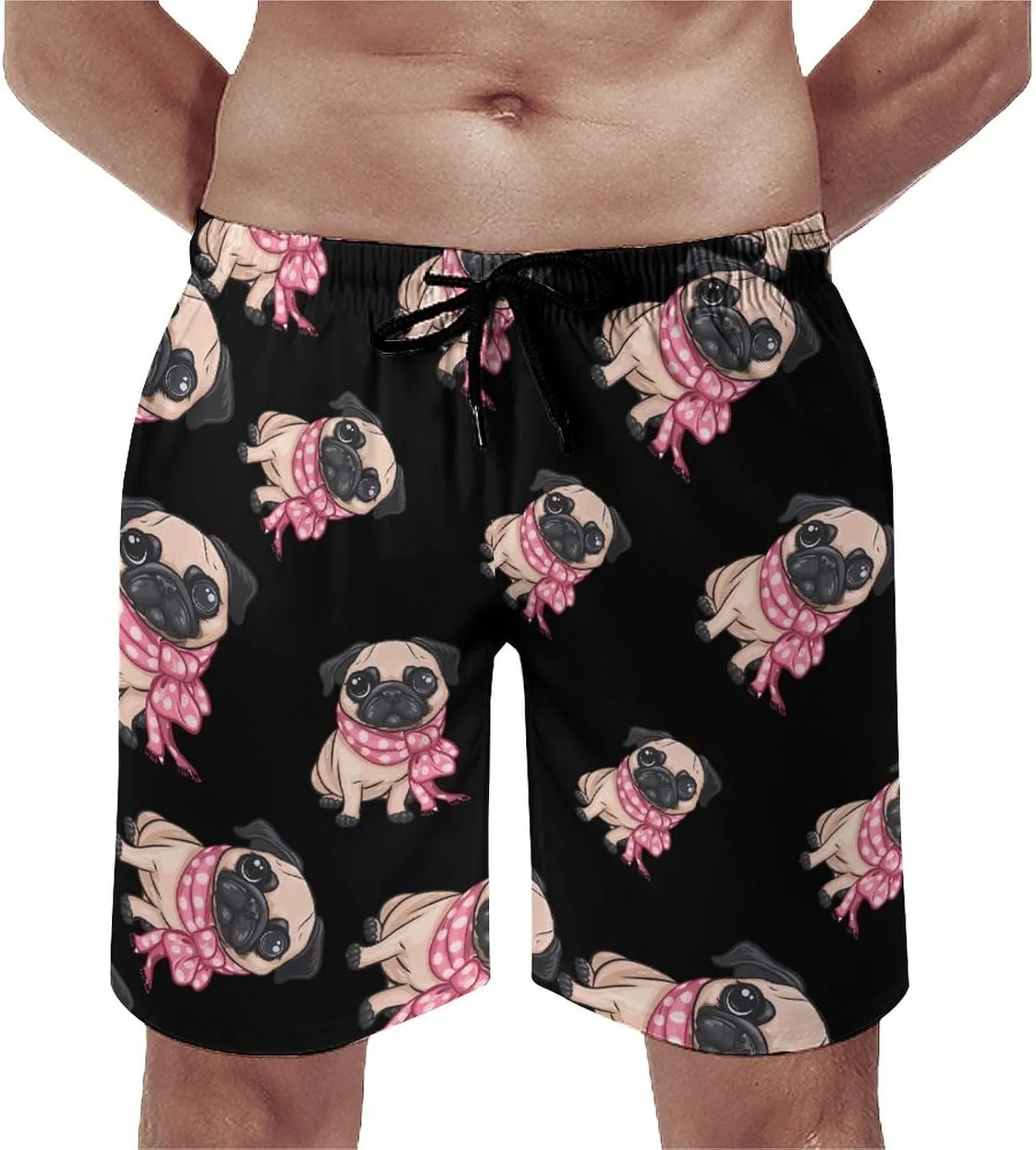 Cute Pug Men's Swim Trunks Quick Dry Board Shorts Breathable Summer Beach Shorts Bathing Suits
