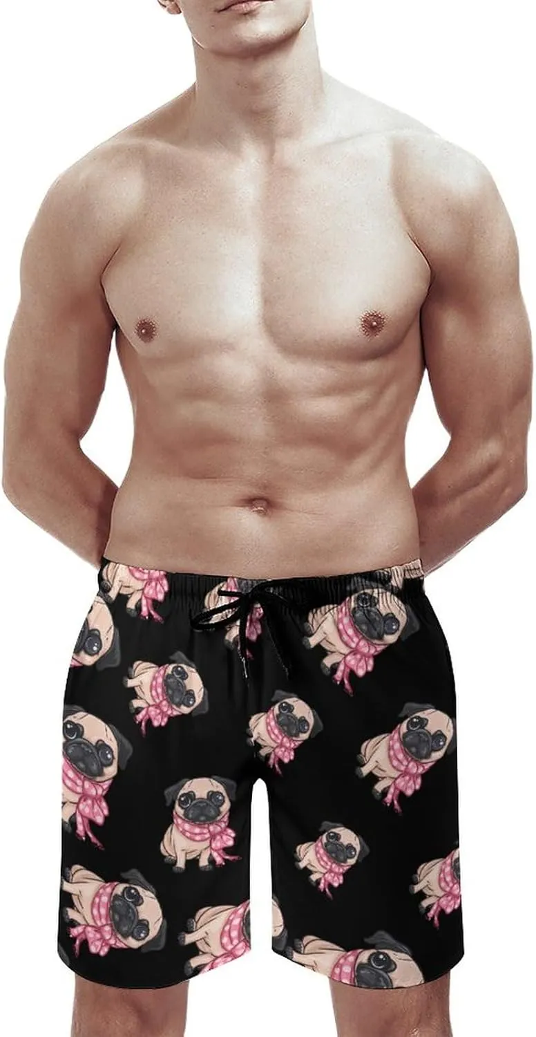 Cute Pug Men's Swim Trunks Quick Dry Board Shorts Breathable Summer Beach Shorts Bathing Suits