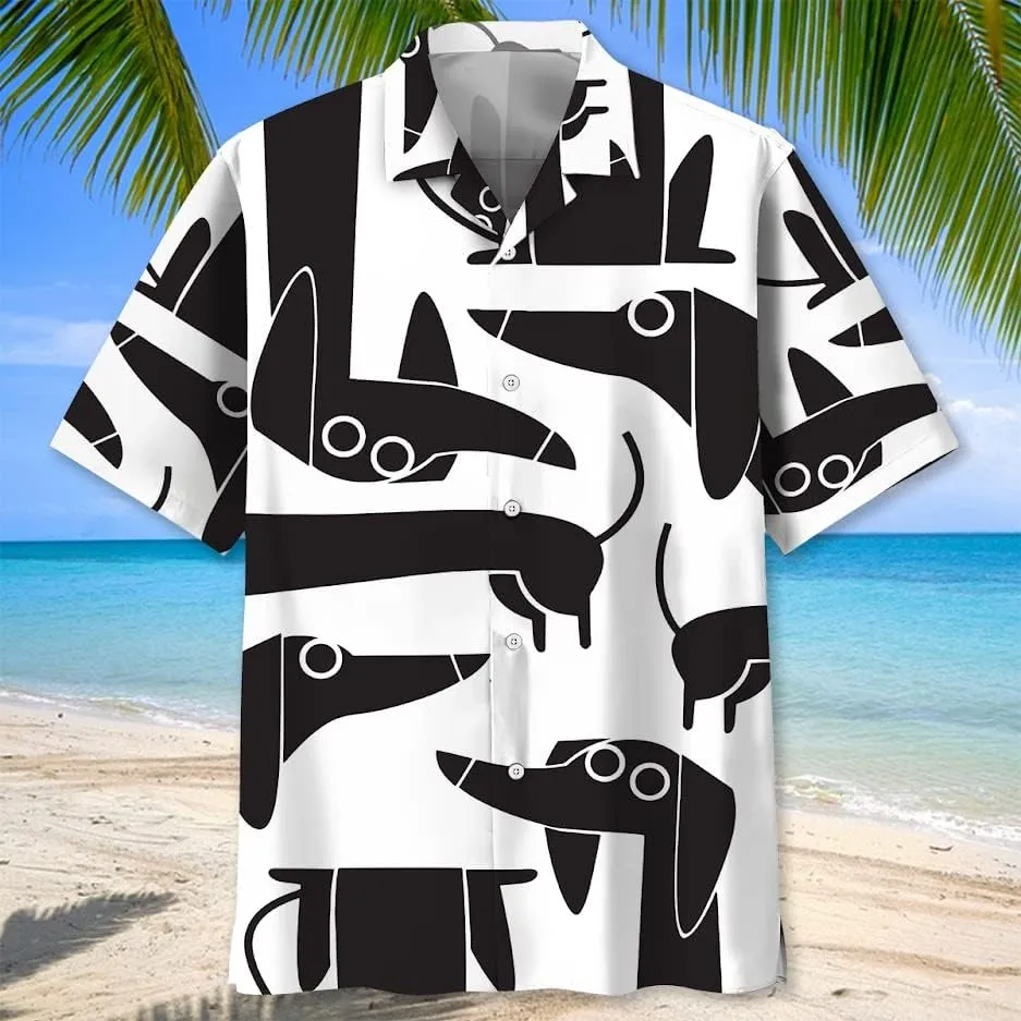 Dachshund Hawaiian Shirts for Men Short Sleeve Aloha Beach Shirt Floral Summer Casual Button Down Shirts