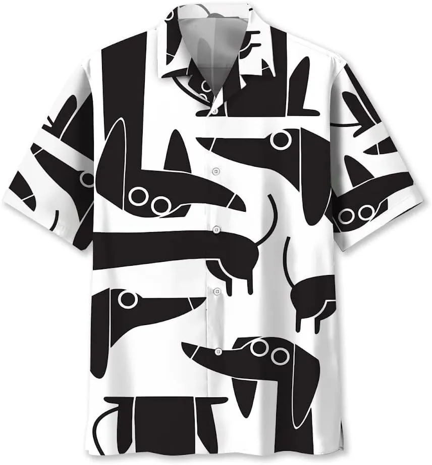 Dachshund Hawaiian Shirts for Men Short Sleeve Aloha Beach Shirt Floral Summer Casual Button Down Shirts