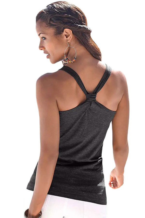 Dark Grey Stylish Back Knot Tank Top