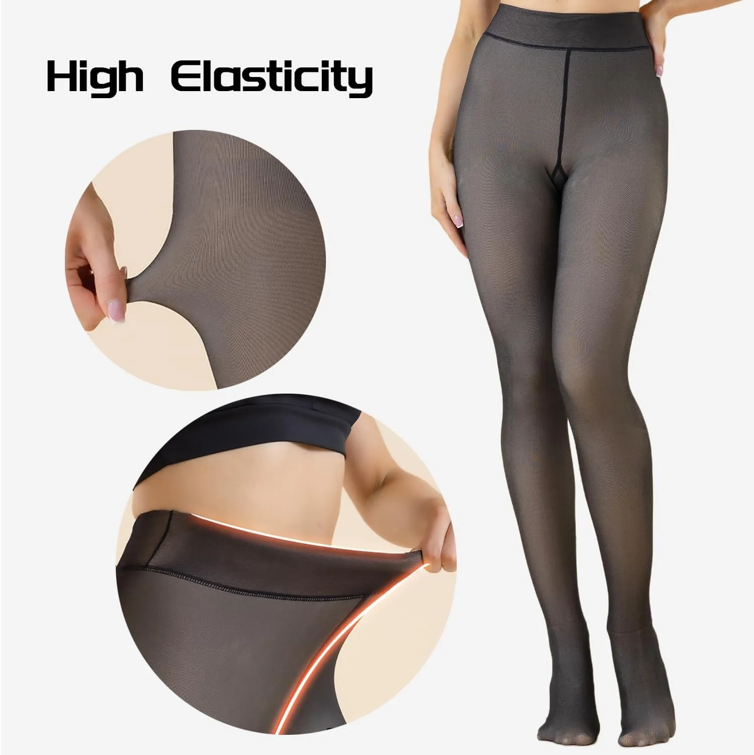 DarkCom Black Fleece Lined High Waisted Winter Warm Thermal Tights for Women
