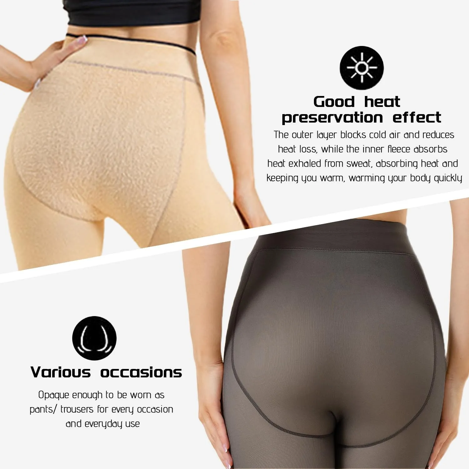 DarkCom Black Fleece Lined High Waisted Winter Warm Thermal Tights for Women
