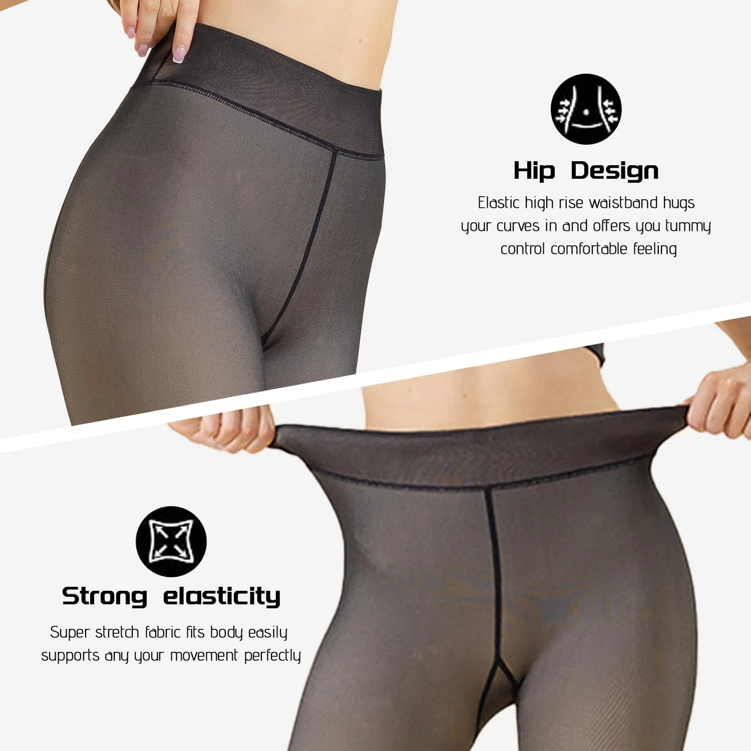 DarkCom Black Fleece Lined High Waisted Winter Warm Thermal Tights for Women
