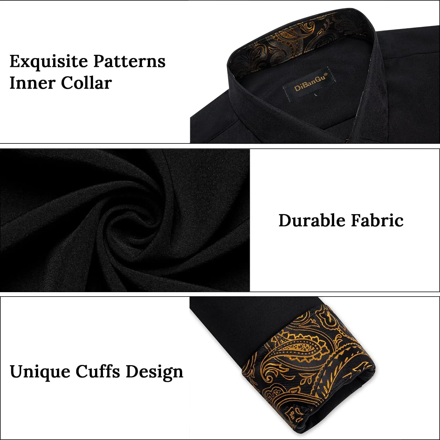 DiBanGu Men's Dress Shirt Stain Shield Long Sleeve Shirts Casual Inner Contrast Button Down Shirt for Formal Business