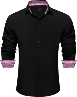 DiBanGu Men's Dress Shirt Stain Shield Long Sleeve Shirts Casual Inner Contrast Button Down Shirt for Formal Business