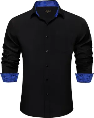 DiBanGu Men's Dress Shirt Stain Shield Long Sleeve Shirts Casual Inner Contrast Button Down Shirt for Formal Business