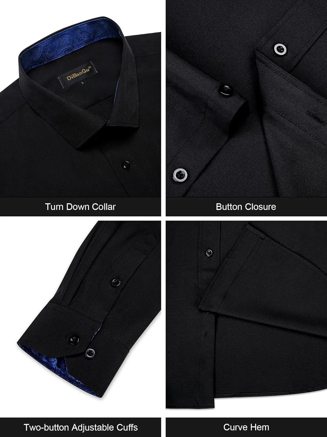 DiBanGu Men's Dress Shirt Stain Shield Long Sleeve Shirts Casual Inner Contrast Button Down Shirt for Formal Business