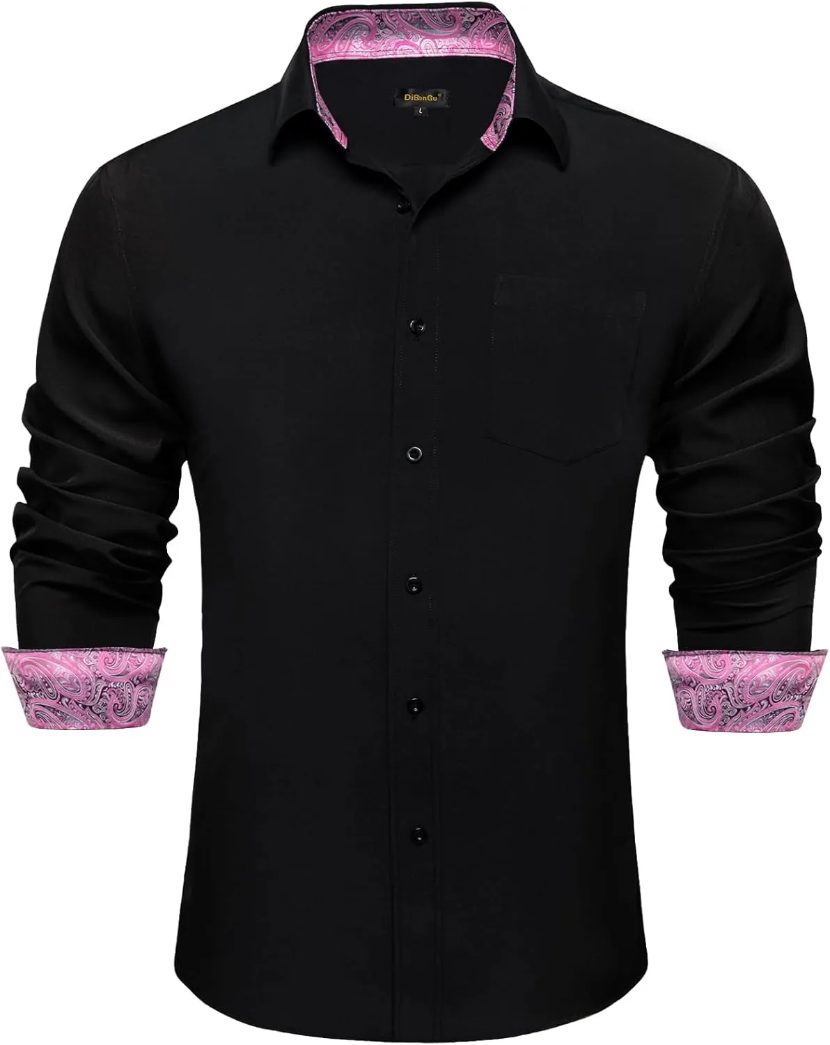 DiBanGu Men's Dress Shirt Stain Shield Long Sleeve Shirts Casual Inner Contrast Button Down Shirt for Formal Business