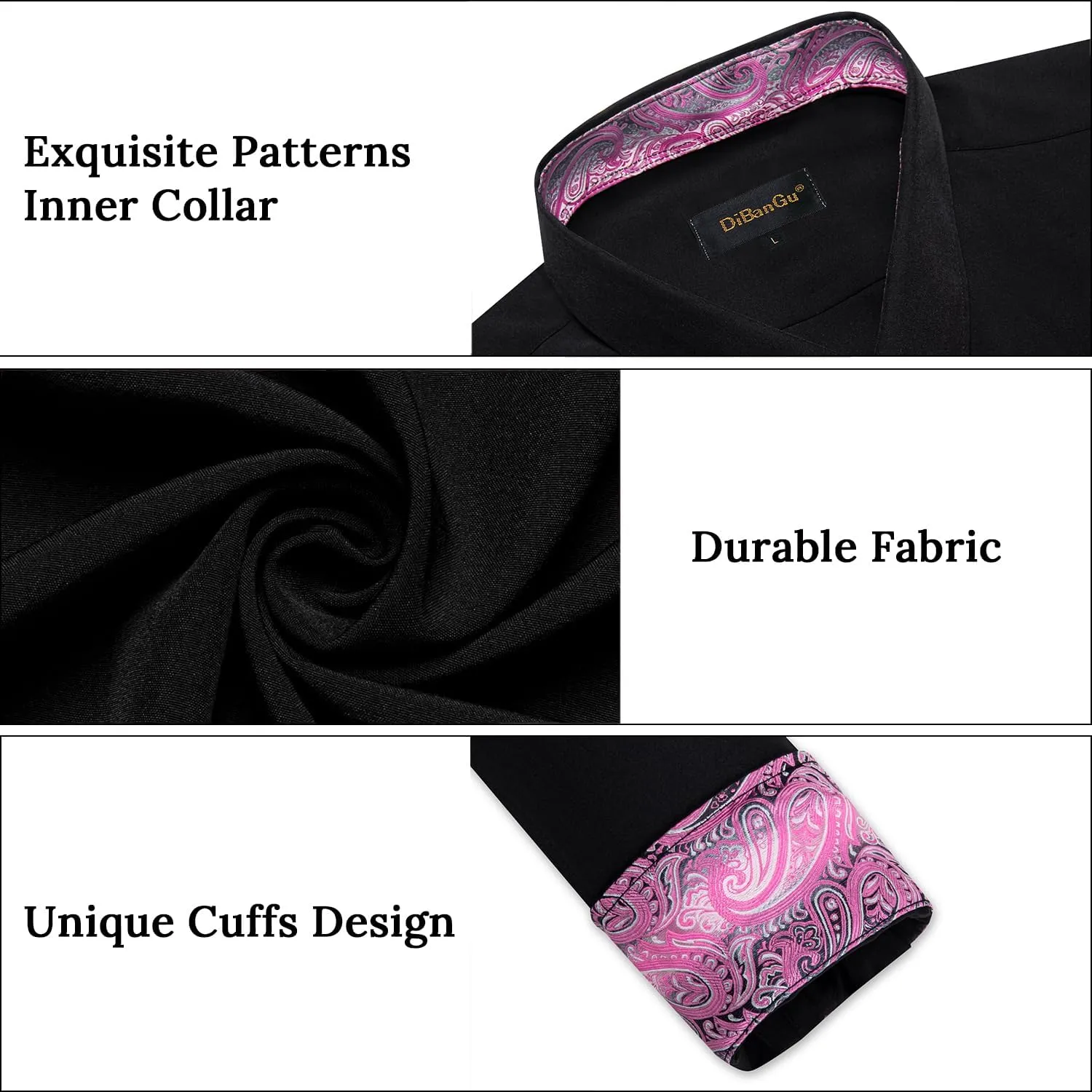 DiBanGu Men's Dress Shirt Stain Shield Long Sleeve Shirts Casual Inner Contrast Button Down Shirt for Formal Business