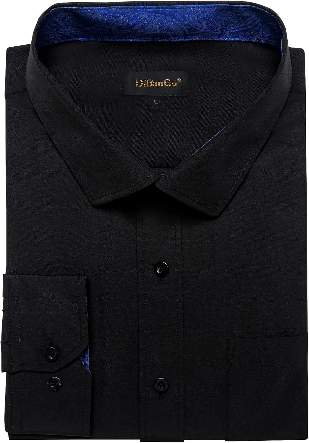 DiBanGu Men's Dress Shirt Stain Shield Long Sleeve Shirts Casual Inner Contrast Button Down Shirt for Formal Business