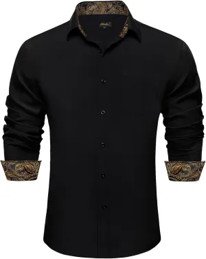 DiBanGu Men's Dress Shirt Stain Shield Long Sleeve Shirts Casual Inner Contrast Button Down Shirt for Formal Business