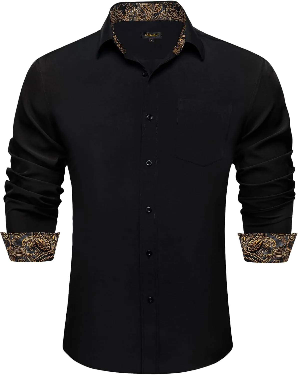 DiBanGu Men's Dress Shirt Stain Shield Long Sleeve Shirts Casual Inner Contrast Button Down Shirt for Formal Business
