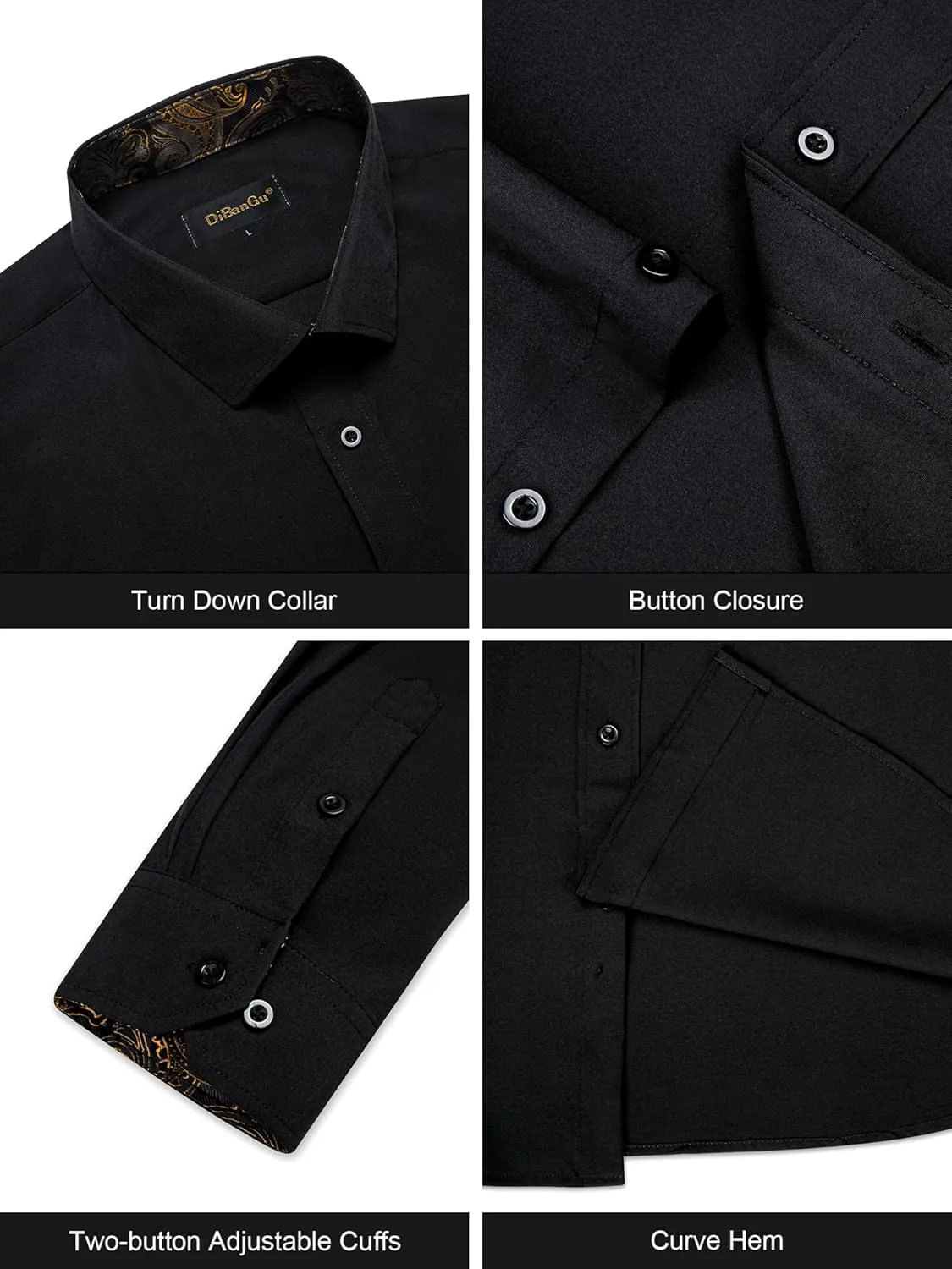 DiBanGu Men's Dress Shirt Stain Shield Long Sleeve Shirts Casual Inner Contrast Button Down Shirt for Formal Business