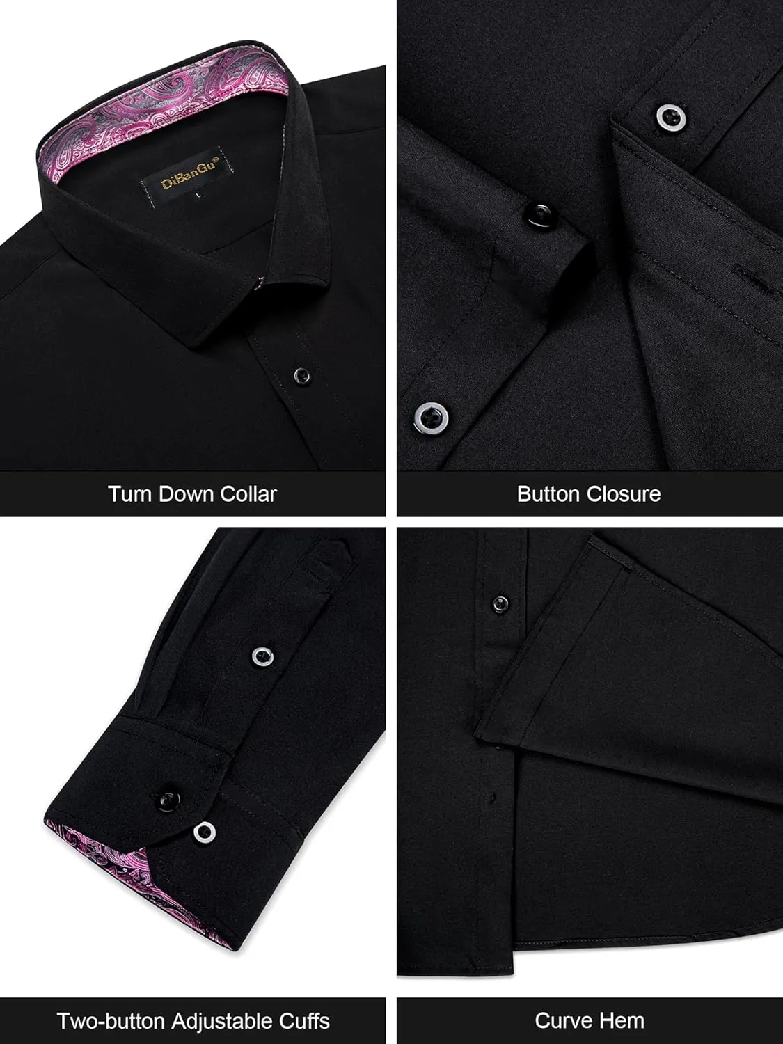 DiBanGu Men's Dress Shirt Stain Shield Long Sleeve Shirts Casual Inner Contrast Button Down Shirt for Formal Business